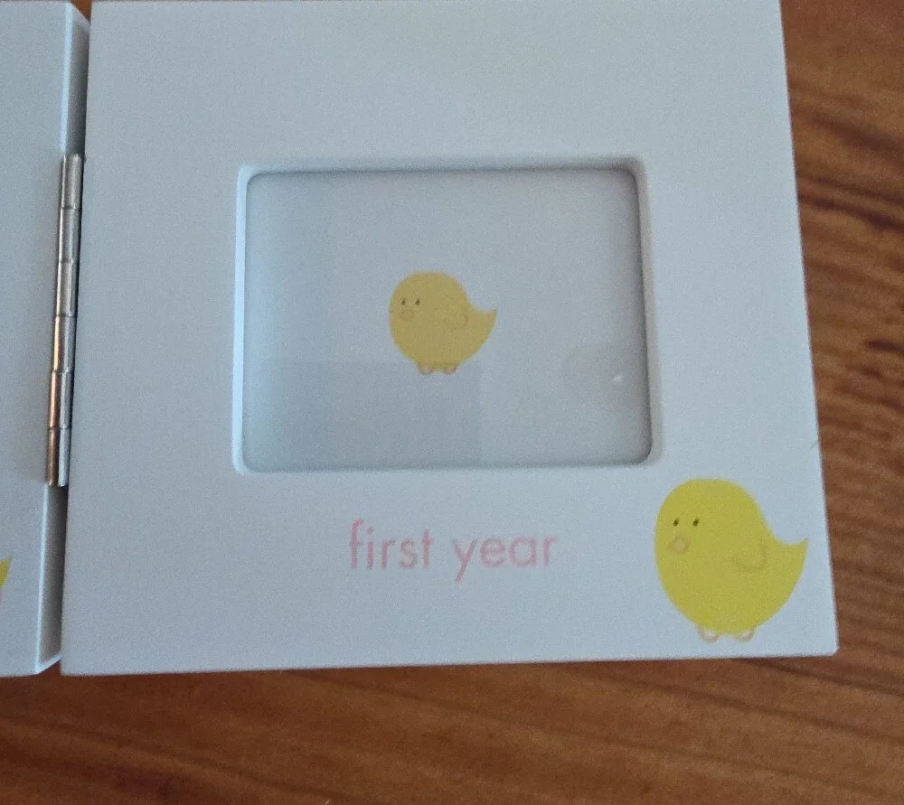 White Newborn Triple Picture Frame with Yellow Accents